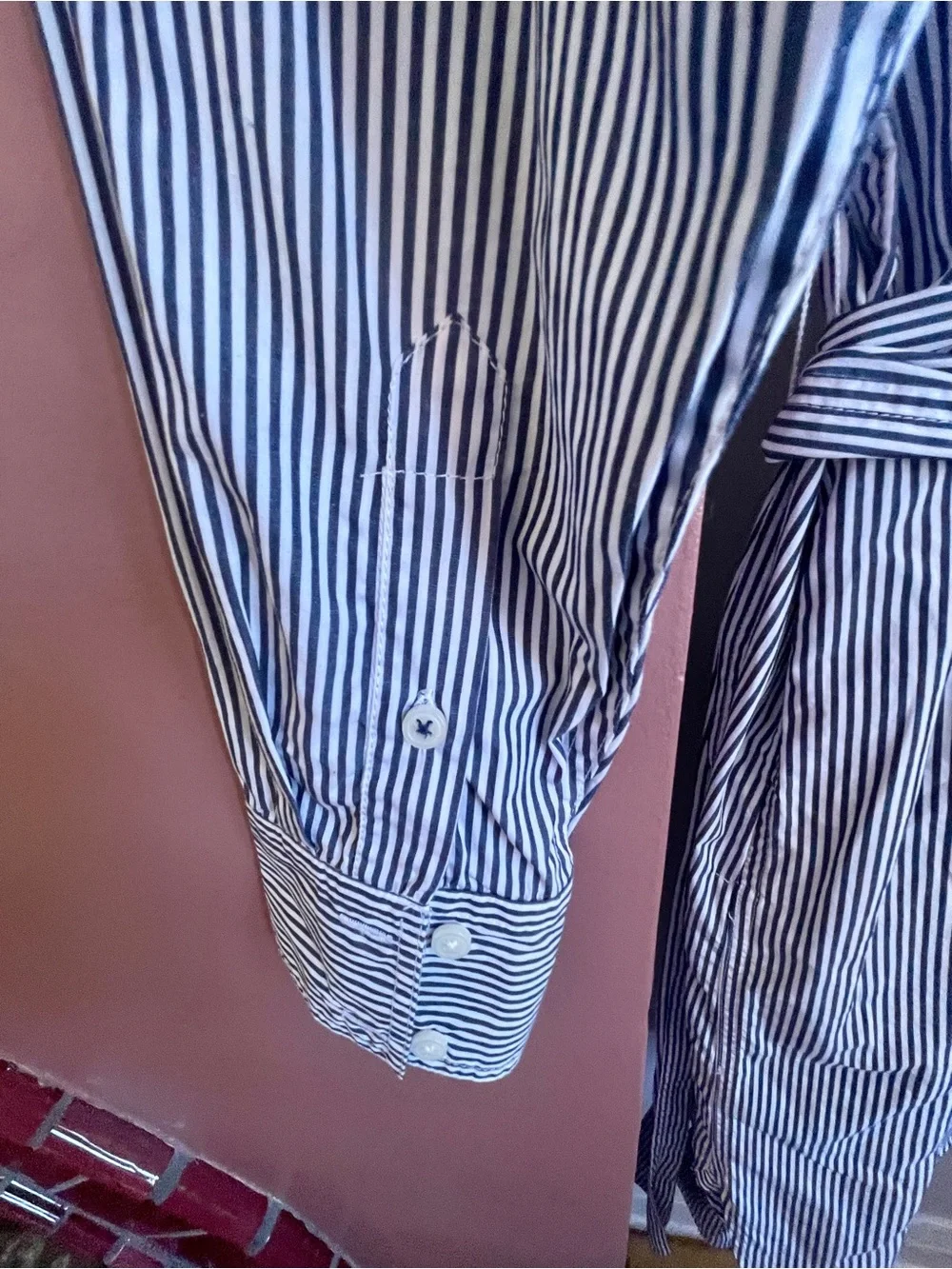 J. Crew Navy and White Striped Button-Down Shirt Dress with Waist Tie, pockets